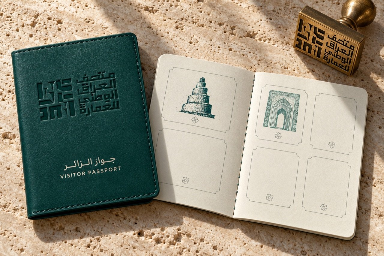 جواز زائر بغلاف زمردي محفور وصفحات بأختام المعالم وختم نحاسي