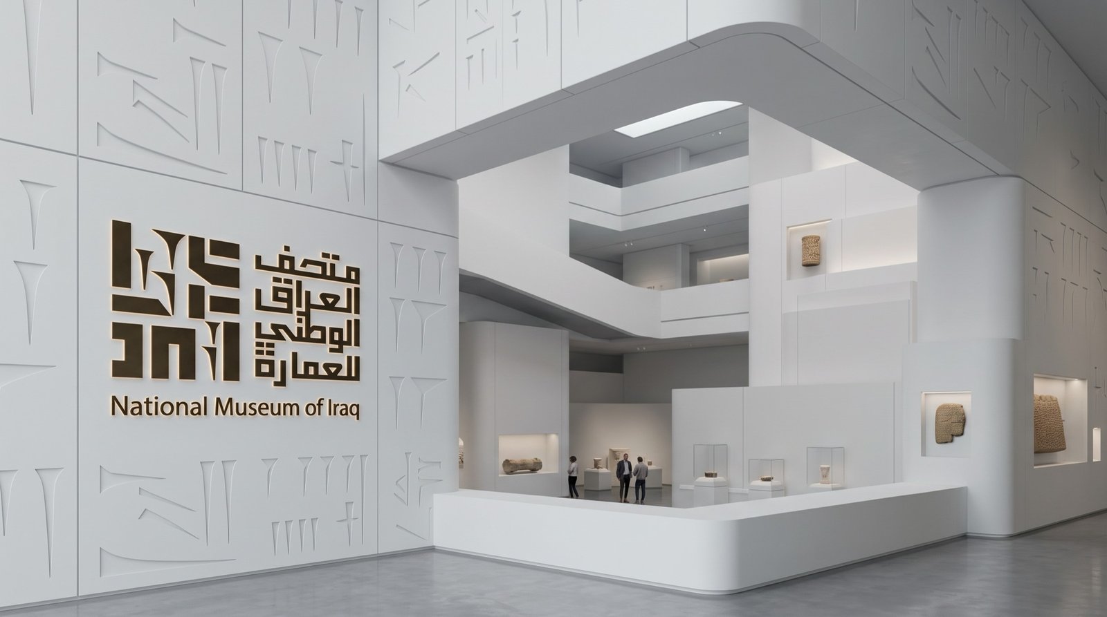 ركن عرض مكعّب أبيض في قاعة المتحف